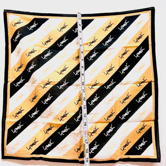 New Tag On Yves Saint Laurent Cotton & Silk 21.5"Gold White Black stripe (64 - Picture 5 of 8